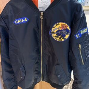 💙 RETRO Alpha Industries Military Bomber style Jacket with Embroidered Patches